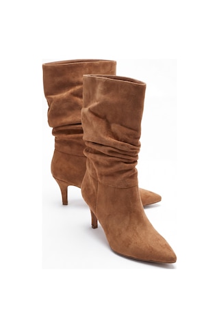 V.s.h Velvet Kama Kadın Süet Körüklü 7 Cm Topuklu Taba Yarım Çizme -2563