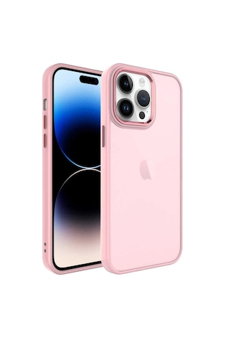 Apple Uyumlu iPhone 14 Pro Max Kılıf Buzlu Sert Pc Zore May Kapak Pembe Açık