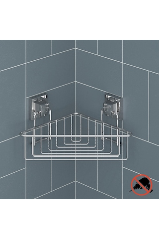 Teknotel Easyfıx Yapışkanlı Tek Katlı Banyo Köşe Rafı Krom Ef251 Krom