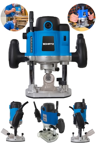 Schatz 1400 Watt Profesyonel Elektrikli Devir Ayarlı Çift Kollu Formika Freze Traşlama Makinesi 8mm Pens Mavi