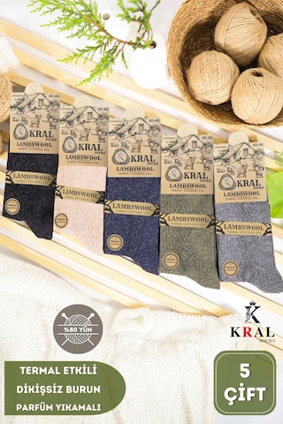 Kadın - Erkek Kışlık (5 ÇİFT) Lambswool Yün Çorap Termal Etkili