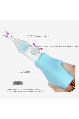 Yaozixa Mavi Yumuşak Materyal Bebek Burun Aspiratörü - Ters Akış Engeli, El Basma Tipi Burun Temizleyici