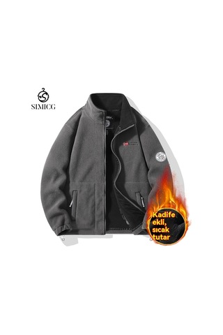 Polar Astarlı, Kalınlaştırılmış Polar Astarlı, Sıcak Büyük Beden Erkek Ceketi Gri