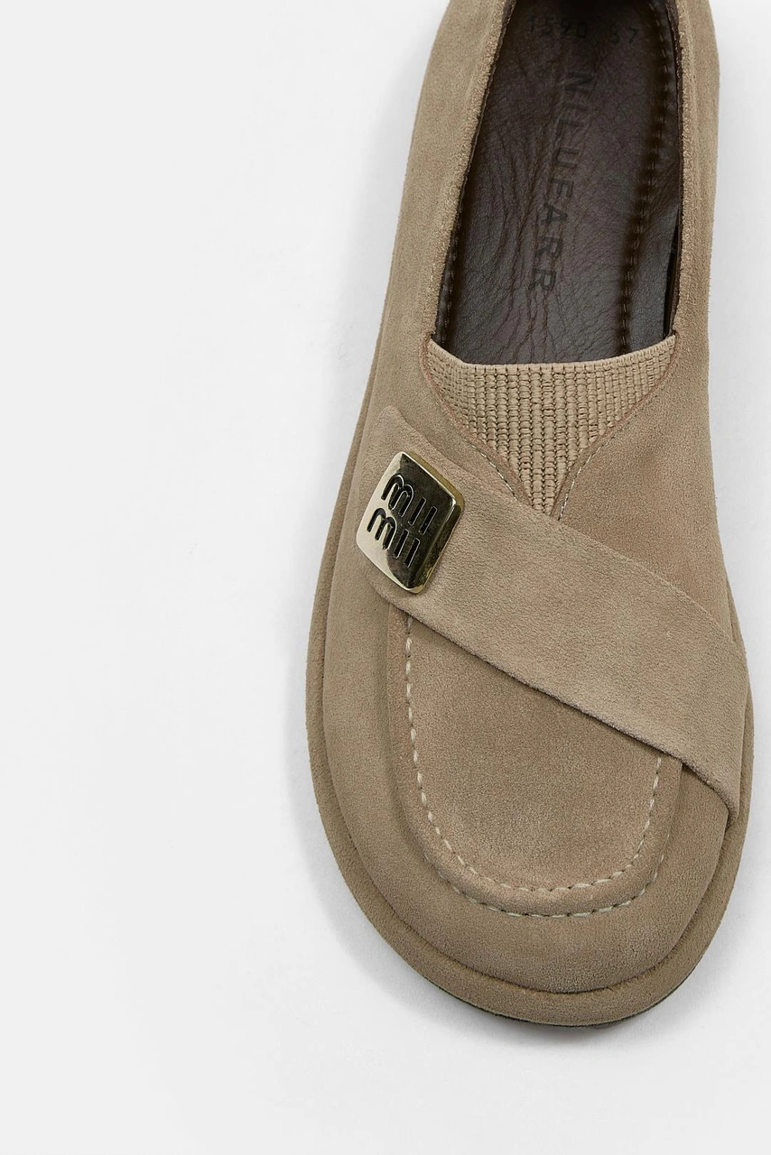 Mii Bej Hakiki Süet Kadın Loafer Bej