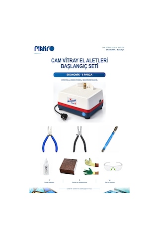 Cam Vitray El Aletleri Başlangıç Seti 8 Parça Kristall 2000s Rodaj Makineli