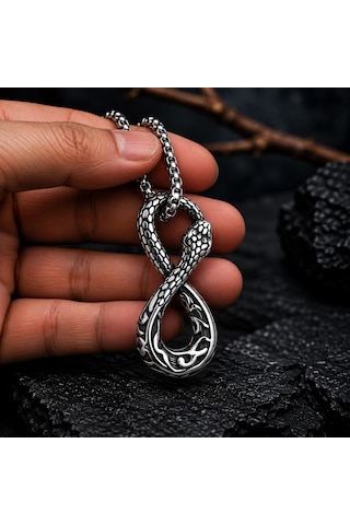 Paslanmaz Çelik Gotik Tarz Yılan Sonsuzluk Kolye Gümüş
