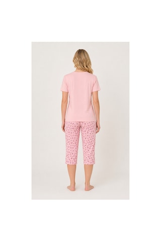 Pijamask Kadın Pembe Gül Baskılı Kısa Kollu Çiçek Desenli Kapri Pijama Takımı P100-839 Pembe