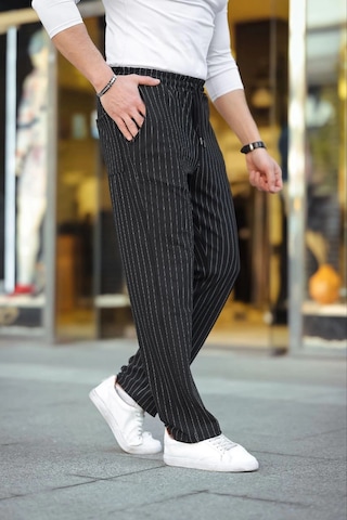 Novalisse Erkek Cizgili Dokuma Krep Jogger Buggy Pantalon Rahat Kalıp - Siyah Çoklu Renk