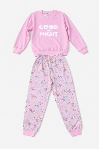 Kız Çocuk Pamuklu Desenli Pijama Takımı 250575 Pudra02 Pudra02