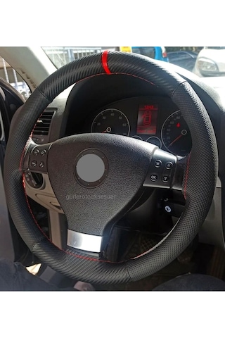 Vw Polo Uyumlu Dikmeli Direksiyon Kılıfı Karbon Delikli Kırmızı Yüzüklü