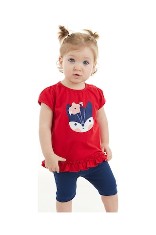 Denokids Kırmızı Tilki Kız Bebek Tunik Tayt Takım Renkli Çok Renkli