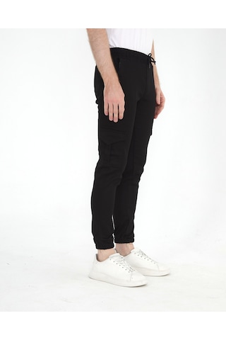Kmk Kombin Slim Fit Beli Ve Paçası Lastikli Kargo Cep Pantolon SİYAH Siyah