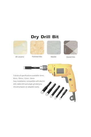 Moveevo 12mm Altıgen Saplı Elmas Matkap Ucu - Seramik, Mermer, Granit İçin Su Olmadan Kuru Delme - Soğutucu Mürekkep İçerikli Delici Alet