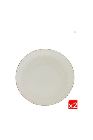 Kütahya Porselen Bone Luz Altın File Pasta Tabağı 21cm 2 Li Çok Renkli