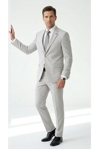 Tk 6893erkek Klasik 2 Li Takım Elbise 2 Düğmeli Slim Fit Esnek Kumaş Çift Yırtmaçlı 7 Drop Taş