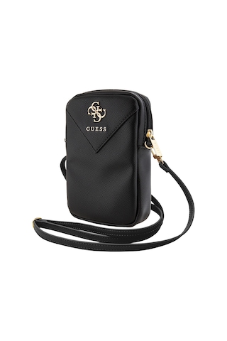 Guess Lisanslı Kadın Omuz Çantası 4g Metal Logolu Fermuarlı Pu Deri Çapraz Askılı Siyah
