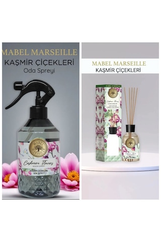 Mabel Marseille Çubuklu Oda Kokusu Kaşmir Çiçekleri 100 Ml + 500ml Oda Spreyi Kaşmir Çiçekleri Kaşmir