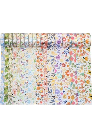 Prestigegoods 18 Rulo Çiçek Desenli Washi Bant Seti - Altın Varaklı Dekoratif Yapışkanlı Bant, Hediye Paketleme Ve Planlayıcılar