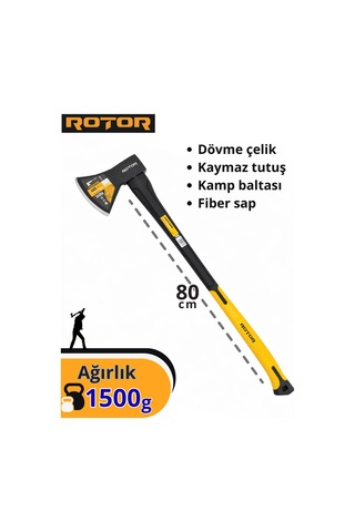 Rotor Fiber + Ahşap Saplı 2 Li Balta Nacak Seti