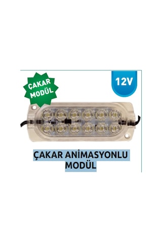 Fully Luxury,5 Adet 12v İç Ve Dış Ortam 12 Ledli Animasyonlu Çakar Lamba Modül Sarı Renk