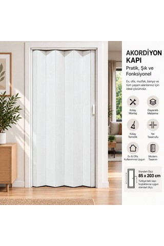 Pro Akordiyon Kapı Ahşap Desenli Beyaz 85 X 203 Cm 1