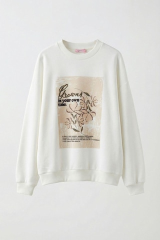 Quzu 26yswt01737 Baskı Detaylı Kadın Sweatshirt Ekru