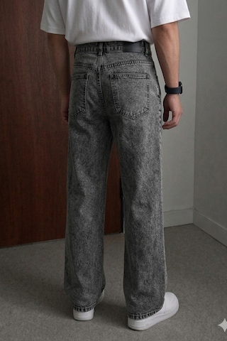 Tarz Cool Erkek Bol Paça Jean Pantolon Rahat Kesim Denim Füme