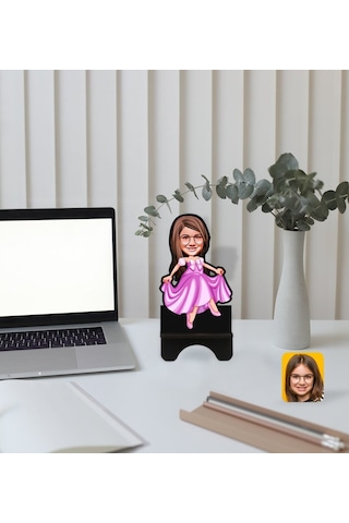 Kişiye Özel Kız Çocuk Prenses Karikatürlü Ahşap Biblo Telefon Sta (533057167)