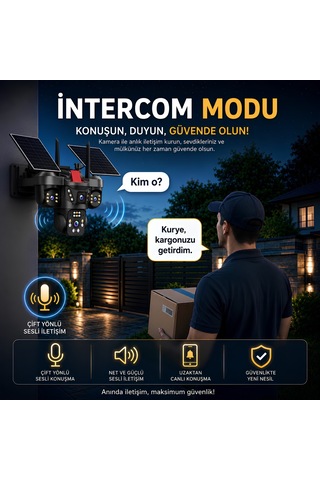 Onqam On-s4 Sim Kart Takılabilen 4 Kameralı Güvenlik Kamerası - Solar Güneş Panelli Renkli Gece Görüşü Ve Ip67 Aov Sürekli Kayıt