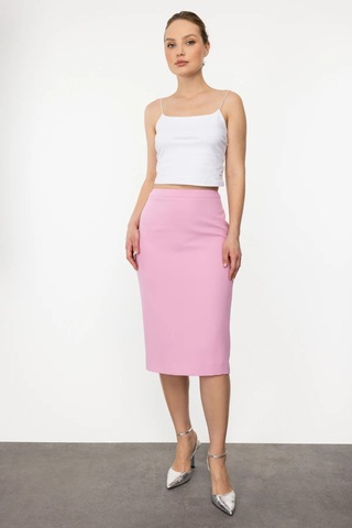 Ekol Kadın Midi Boy Yırtmaçlı Etek 5080 Pink Pembe