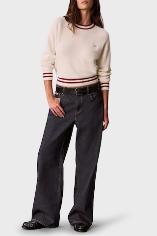 Calvin Klein Pamuklu Çizgi Detaylı Bisiklet Yaka Kazak Lv047h303gyas Kadın Kazak Lv047h303g Yas Krem