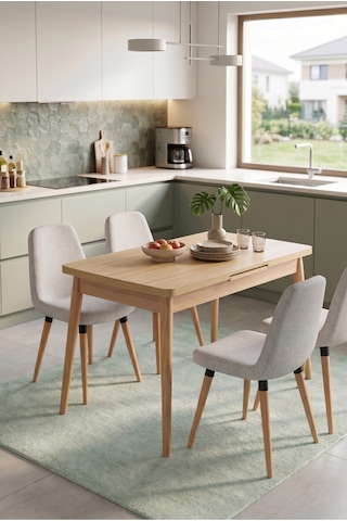 Vilinze Tosya Sandalye Avanos Ahşap Mdf Açılır Mutfak Masası Takımı - 70x120+30 Cmavns-ak70120-nn-tsy-ntrl-sbyz Krem