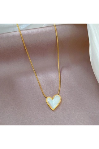 Kadın Sedef Kalp Altın Renk 316l Çelik Kolye Çelik