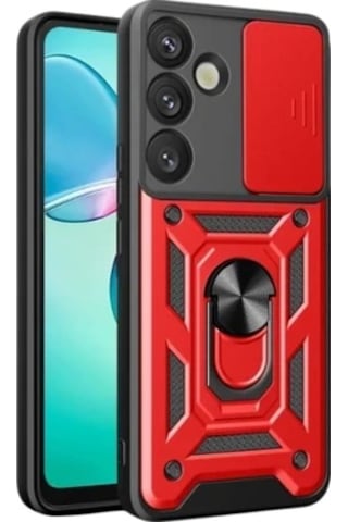 Samsung Galaxy S26 Plus İle Uyumlu Kılıf Magnetik Standlı Kamera Korumalı Sürgülü Kapak Kırmızı