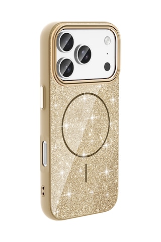Subutu Apple Uyumlu iPhone 17 Pro Max Kılıf M-safe Şarj Özellikli Parlayan Simli Sbt Okso Kapak - Gold Altın