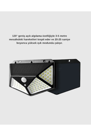 Buğz Güneş Enerjili 100 Led Dış Mekan Lamba Hareket Sensörlü, 2200mah Bataryalı Solar Aydınlatma