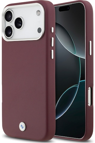 İphone 17 Pro Max Uyumlu Kılıf Bmw Lisanslı M-safeli Metal Logolu Tam Kaplama Deri Kapak Kırmızı Kirmizi