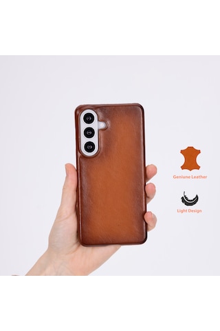 Samsung Galaxy S26 Plus Deri Telefon Kılıfı Kişiselleştirilebilir İnce Manyetik Kablosuz Şarj Uyumlu Premium Koruyucu Kılıf Tan Rengi