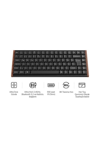 Keychron Milk Süt Pom Kırmızı Switch K3 Ultra 8k, 2,4 Ghz Kablosuz Bağlantı Özel Mekanik Klavye K3u-h1p-t Siyah
