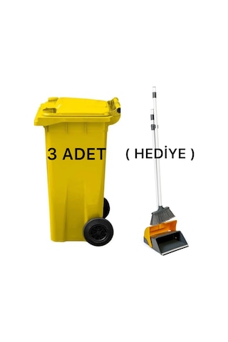 3 Adet Sari Plastik Çöp Konteyneri 120 Lt Isıya Karşı Dayanıklı F Sarı