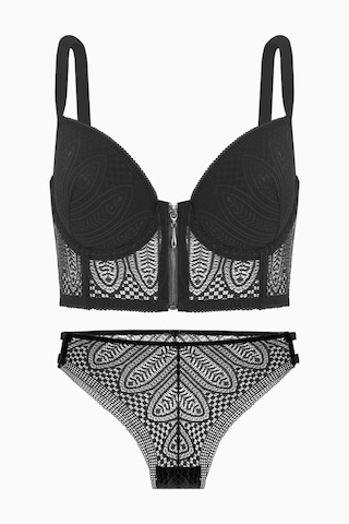 Wonna 2509 Noa Dantelli Büstiyer Sütyen Külot Takım - Push Up, Dolgulu Siyah