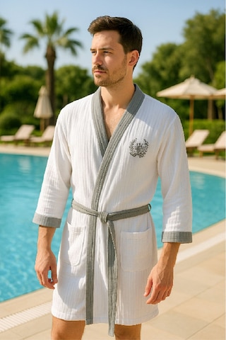 Baskılı Müslin Kimono Bornoz Unisex %100 Pamuk Yumuşacık 2 Katlı Doğal Kumaş - Ztmbb10 Gri