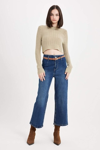 DeFacto Regular Fit Crop Bisiklet Yaka Örgü Delikli Triko Kazak C6321AX24WNGN270 Yeşil