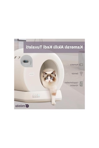 Entegre Hd Kamera İle Akıllı Kedi Tuvaleti, Otomatik Temizleme Açık Bej