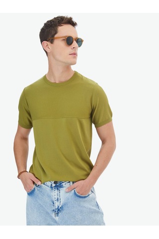 Kip Yağ Yeşili Bisiklet Yaka Ters Örgü Triko Çok Renkli