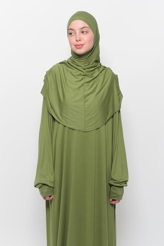 Pratik Tek Parça Pamuklu Yarasa Kollu Tak Çıkar Başörtülü Tesettür Namaz Elbisesi Fıstık Yeşili Çok Renkli