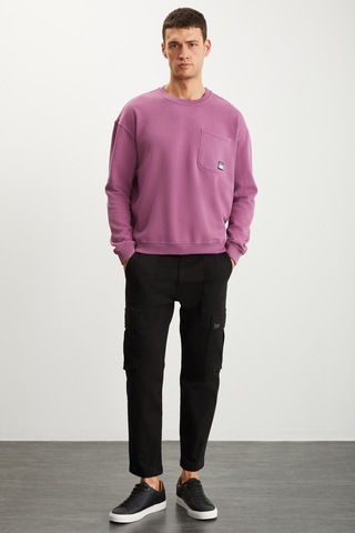 Grimelange Dımıtrı Erkek Soluk Efektlı Ceplı Süs Etiketli Oversıze Fit Bordo Sweatshirt