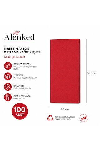 Kırmızı Peçete 33 X 33 Garson Katlama 100 Adet