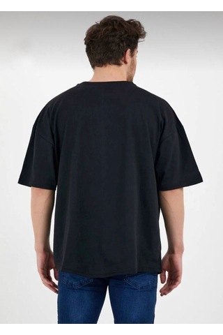 Erkek Oversize Pamuklu Bisiklet Yaka Kısa Kollu T-shirt SIYAH