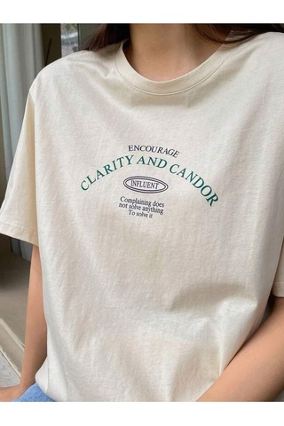 Uyguntarz Unisex Clarıty And Candor Baskılı Tasarım Tshirt Bej